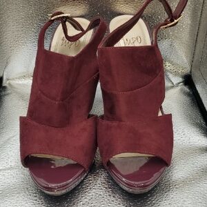 Women's Burgundy Suede Platform Sandals - IMPO